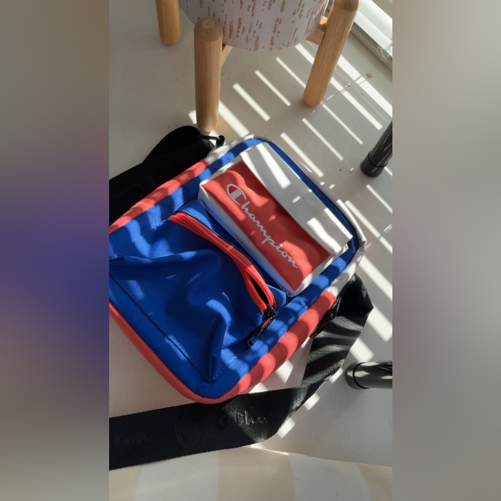Vintage Champion Salmon Pink and Blue Crossbody Bag